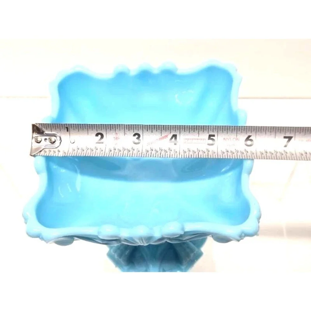 Vintage Portieux Vallerysthal Aqua Blue Opaline Milk Glass Compote France